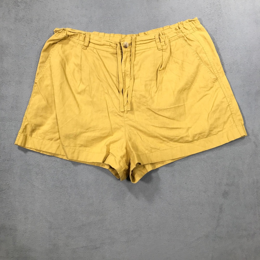 Uniqlo Shorts Womens XL Yellow Linen Cotton Blend Drawstring Casual Drawstring